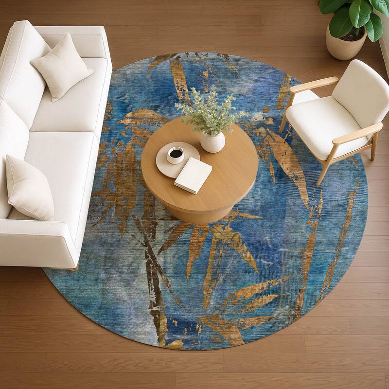 Machine Washable Indoor/ Outdoor Modern Floral Chantille Rug