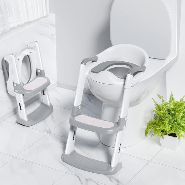 slide 2 of 5, Potty Training Toilet Seat for Kids with Step Stool Ladder White