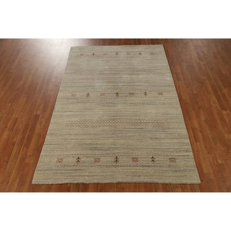 Hand Knotted Oriental 100% Wool Carpet Tribal Tribal Beige & Ivories Gabbeh Area Rug - 7' 10'' X 5' 1''