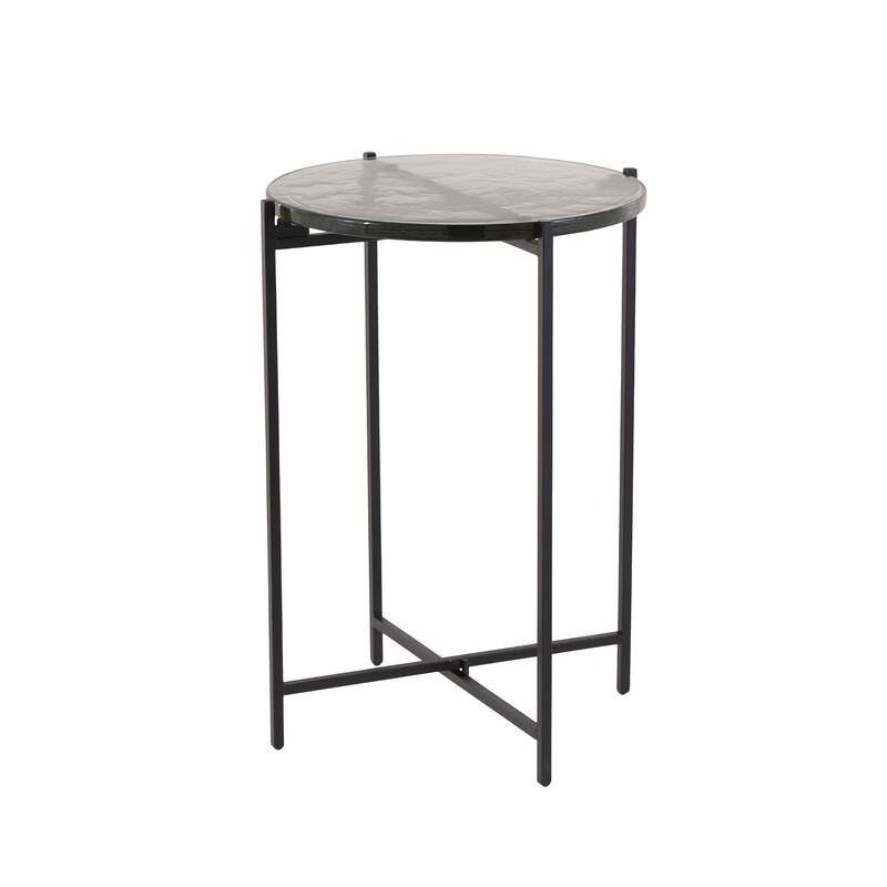 Gold or Black Metal X-Shaped Side End Accent Table with Textured Glass Tabletop
