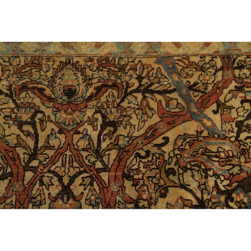 Hand Knotted Oriental 100% Wool Carpet Traditional All-Over Yellow & Gold Tabriz Area Rug - 13' 0'' X 9' 11''