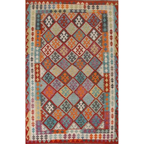 Geometric Kilim Rug Hand-Woven Wool Carpet - 6'9"x9'10"