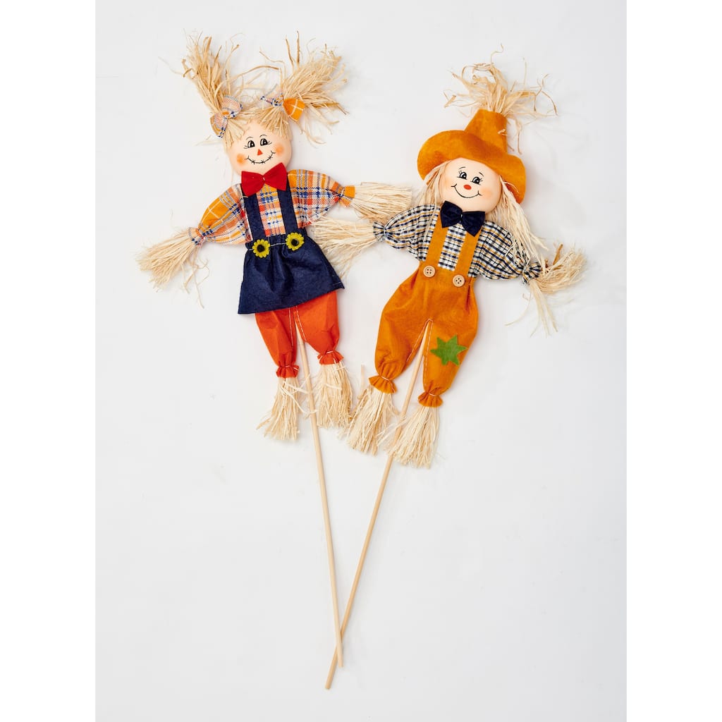 10.5" Scarecrow on 6" Stick, 2 Assorted, Set of 6