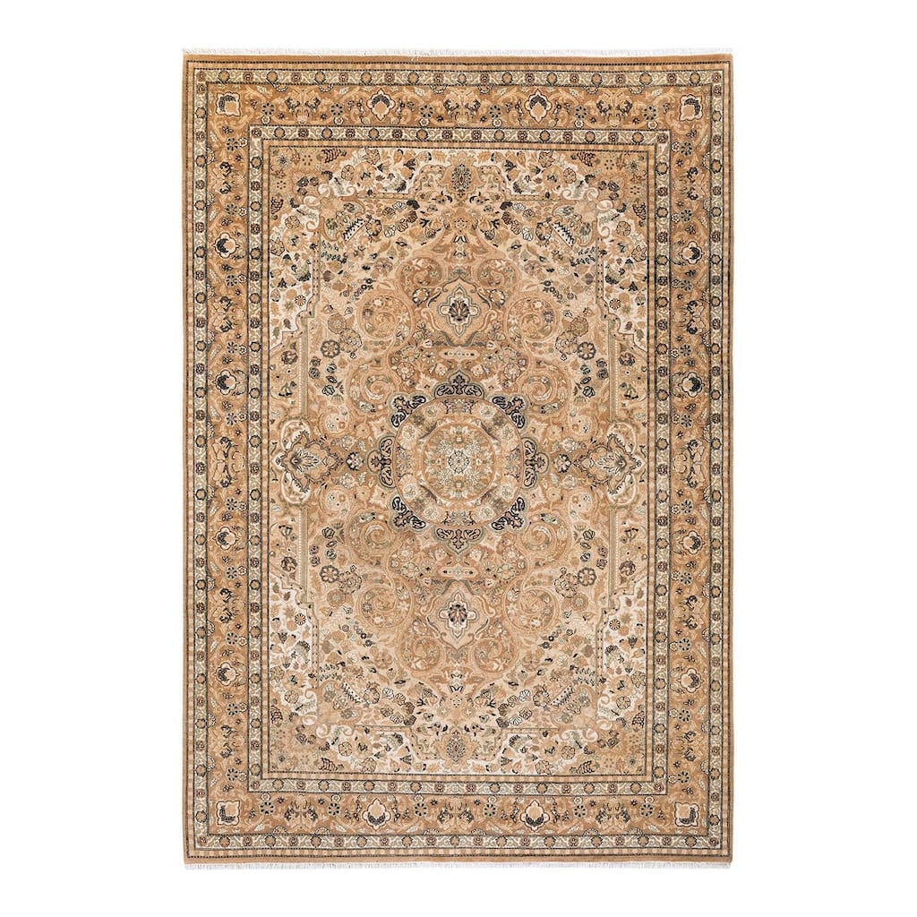 Overton Hand Knotted Wool Vintage Inspired Traditional Mogul Beige Area Rug - 6' 1" x 8' 10"