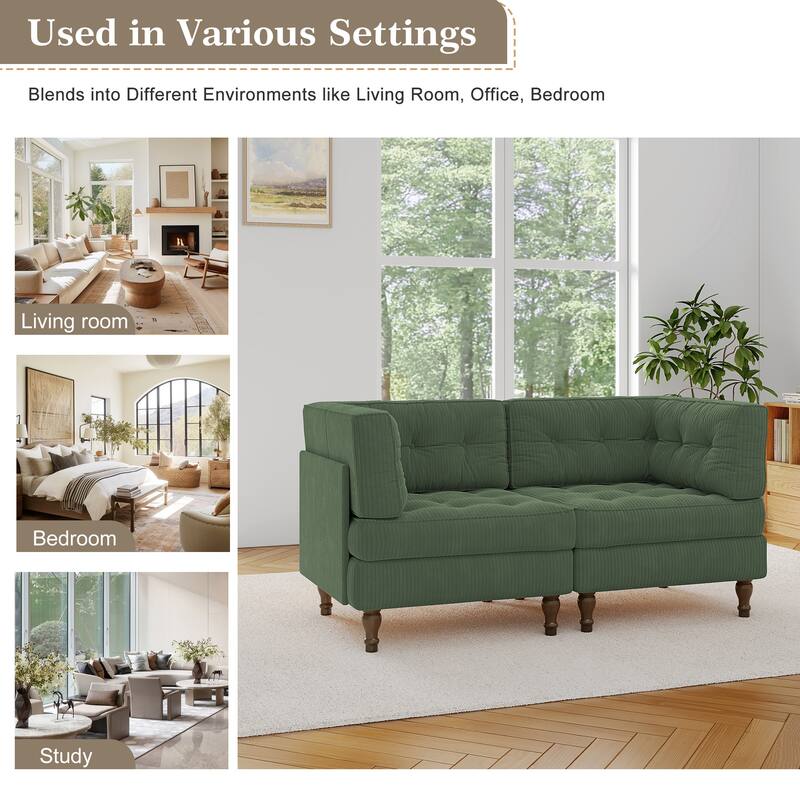 Modular Corduroy Corner Sectional Sofa Couch Set with Tufted Cushion