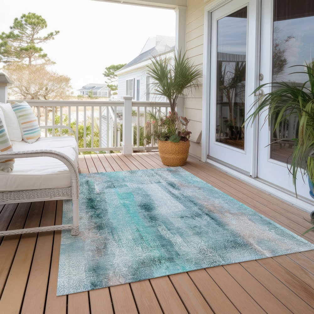 Machine Washable Indoor/ Outdoor Modern Imprints Chantille Rug