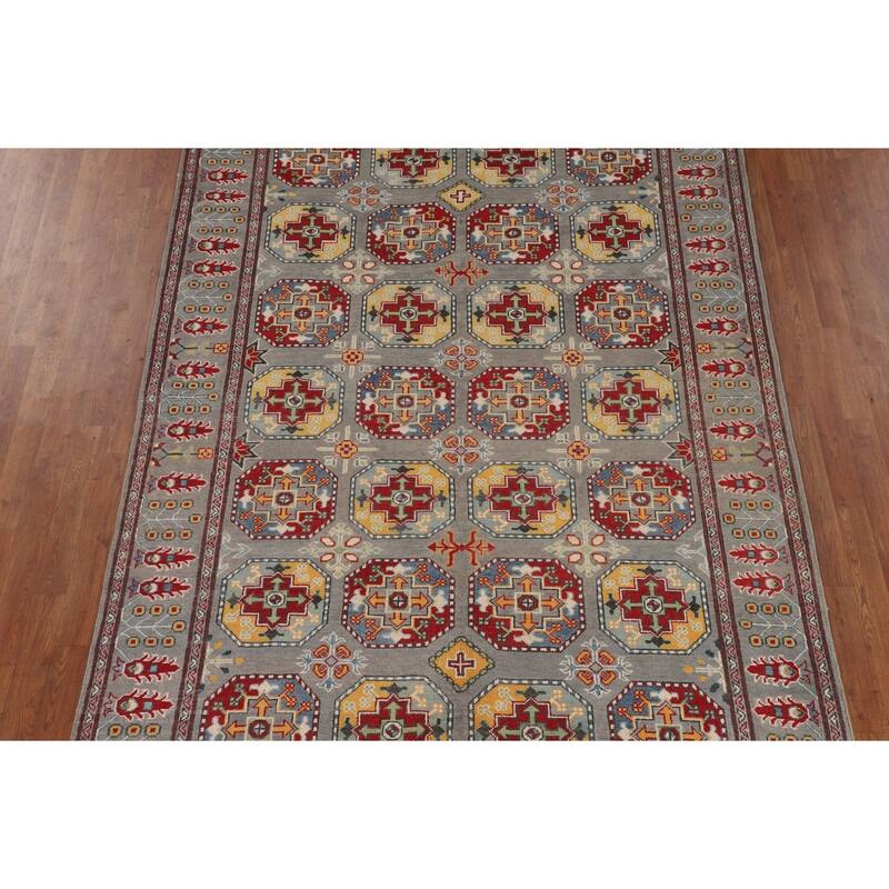 All-Over Gray Kazak Oriental Area Rug Handmade Bedroom Wool Carpet - 6'5" x 9'10"