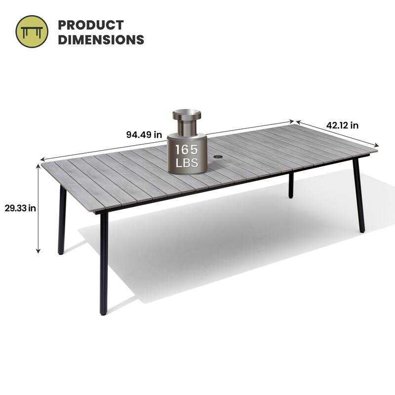 Crestlive Products Outdoor Rectangle Aluminum Dining Table with Umbrella Hole