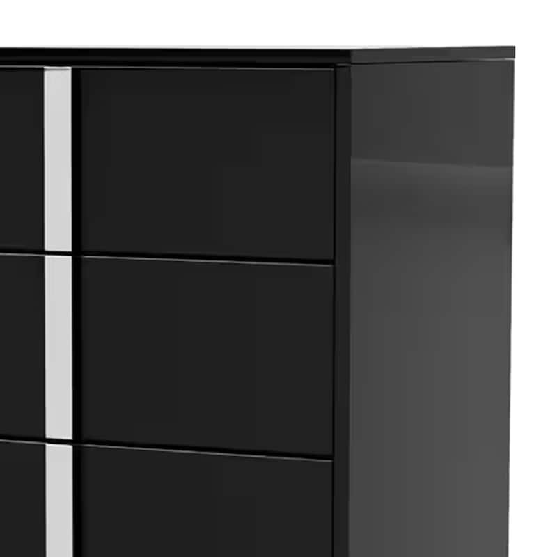 Suni Tall Dresser Chest, Piano Black Wood with UV Finish, 5 Drawers