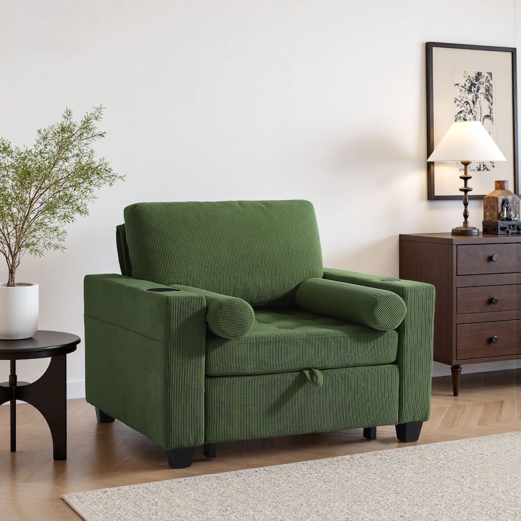 Corduroy Convertible Chair 3 in 1 Sleeper Sofa Chair Bed