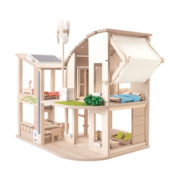 slide 2 of 8, PlanToys Green Wooden Dollhouse With Furniture - Assorted Assorted - Assembly Required - Kids