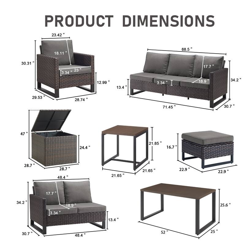 Gymojoy All-Weather Wicker Outdoor Patio Conversation Set Seating Group With Lounge Chairs And 52" Table