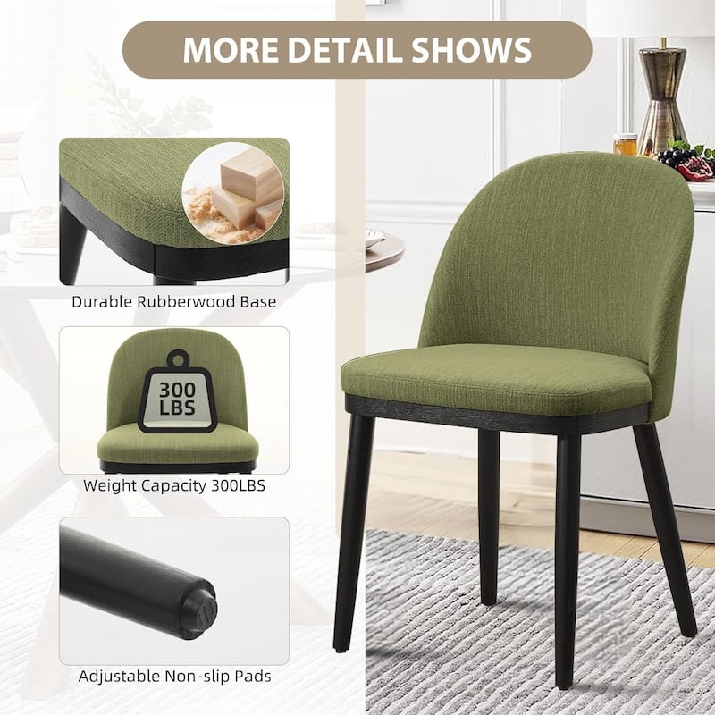 Set of 2 Linen Fabric Upholstered Kitchen Dining Chairs for Kitchen Restaurant