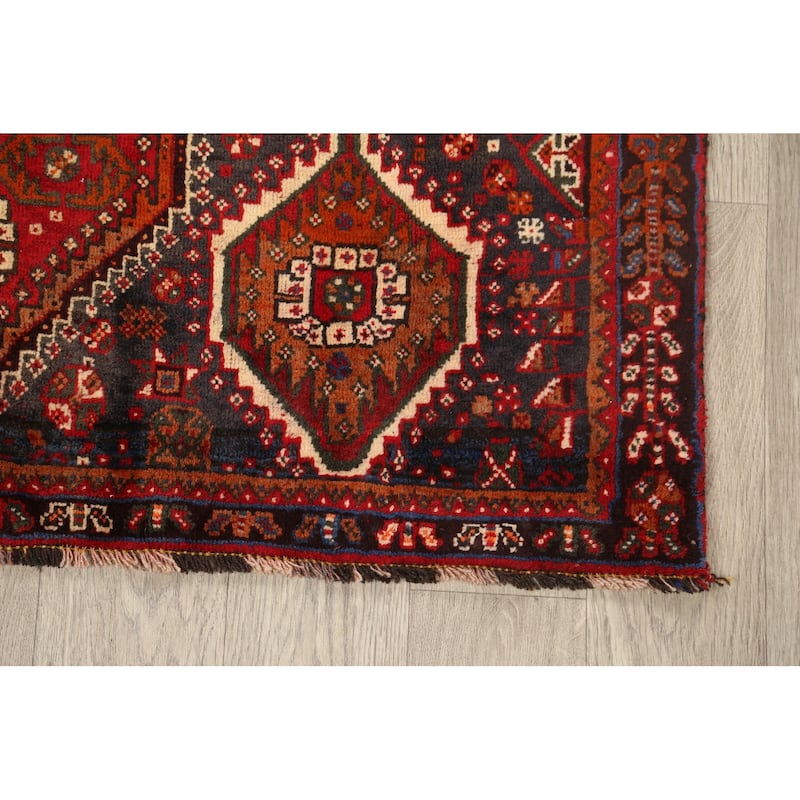 Geometric Shiraz Persian Traditional Area Rug Handmade Wool Carpet - 3'11" x 5'3"