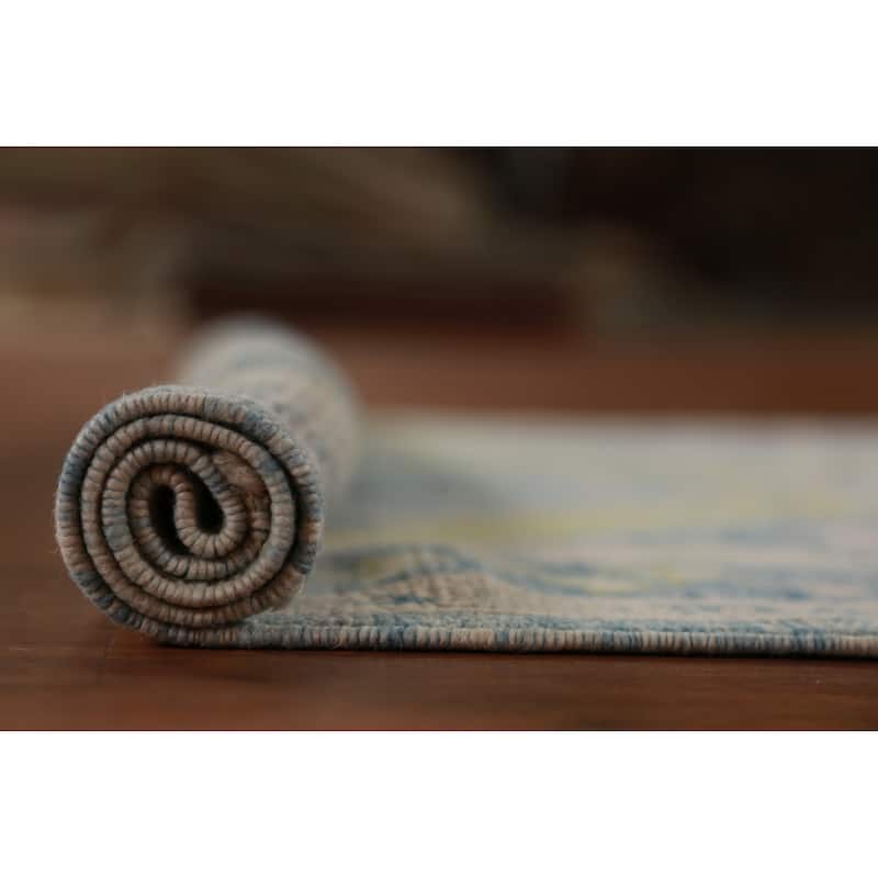 Hand Knotted Oriental 100% Wool Carpet Transitional Geometric Navy Blue & Blues Oushak Runner Rug - 13' 1'' X 3' 4''