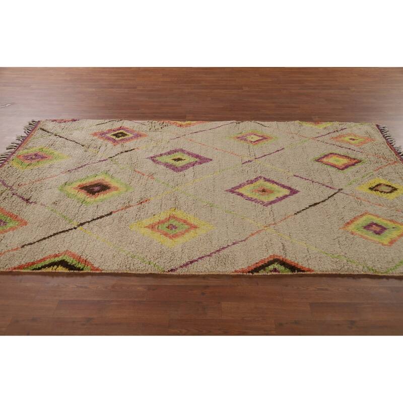 Trellis Geometric Moroccan Area Rug Handmade Wool Carpet - 5'1" x 8'4"