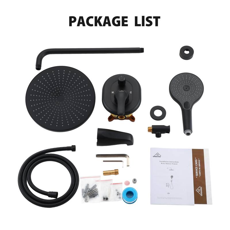3-Functions Wall Mount Shower System Rainfall Shower Head - Matte Black 10 inch