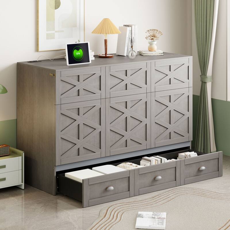Queen/Full Murphy Bed with Large Drawers, Murphy Bed