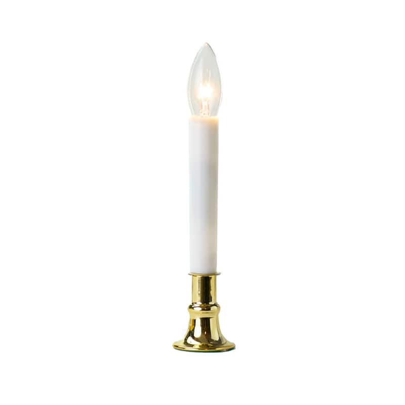 Lighted Window Candles with Sensor - 9" - White and Brass Finish - Set of 4