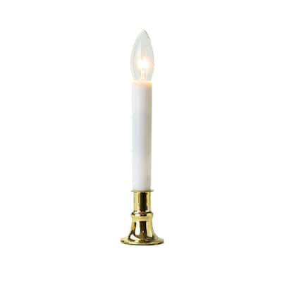 Lighted Window Candles with Sensor - 9" - White and Brass Finish - Set of 4