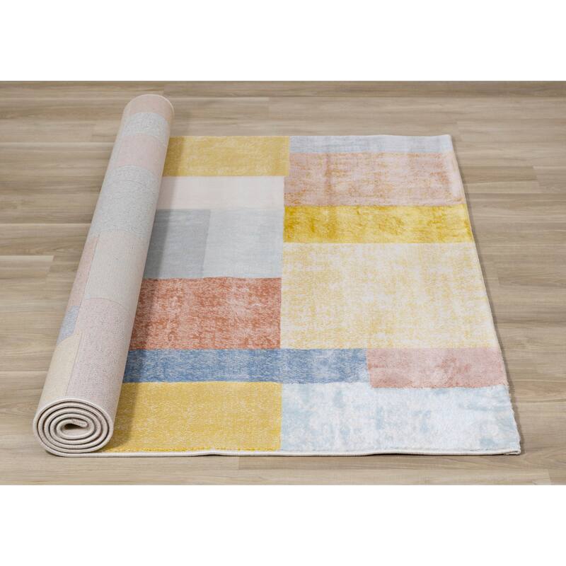 Bloom Collection - Colorful Blocks Area Rug, 5'3" x 7'7"