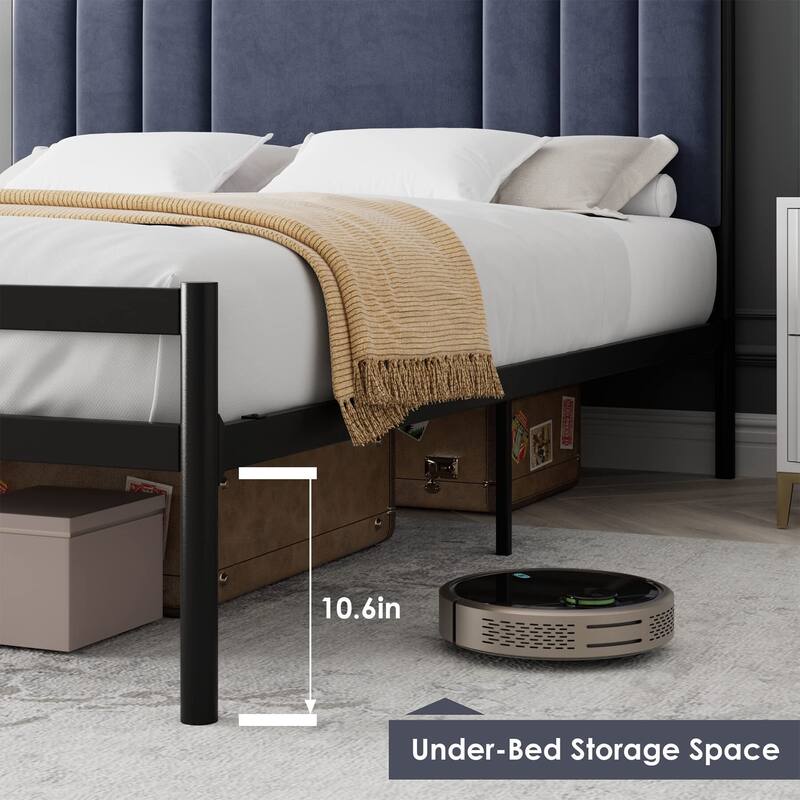 Platform Bed Frame with Velvet Headboard