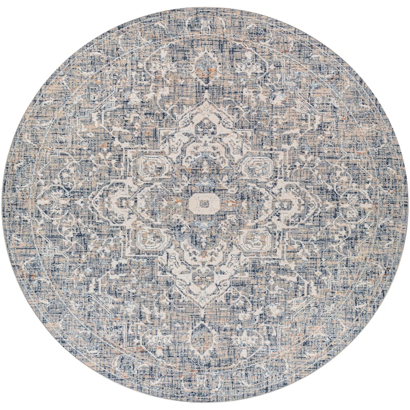 Artistic Weavers Nusrat Vintage Area Rug - 7'10" Round - Denim/Grey