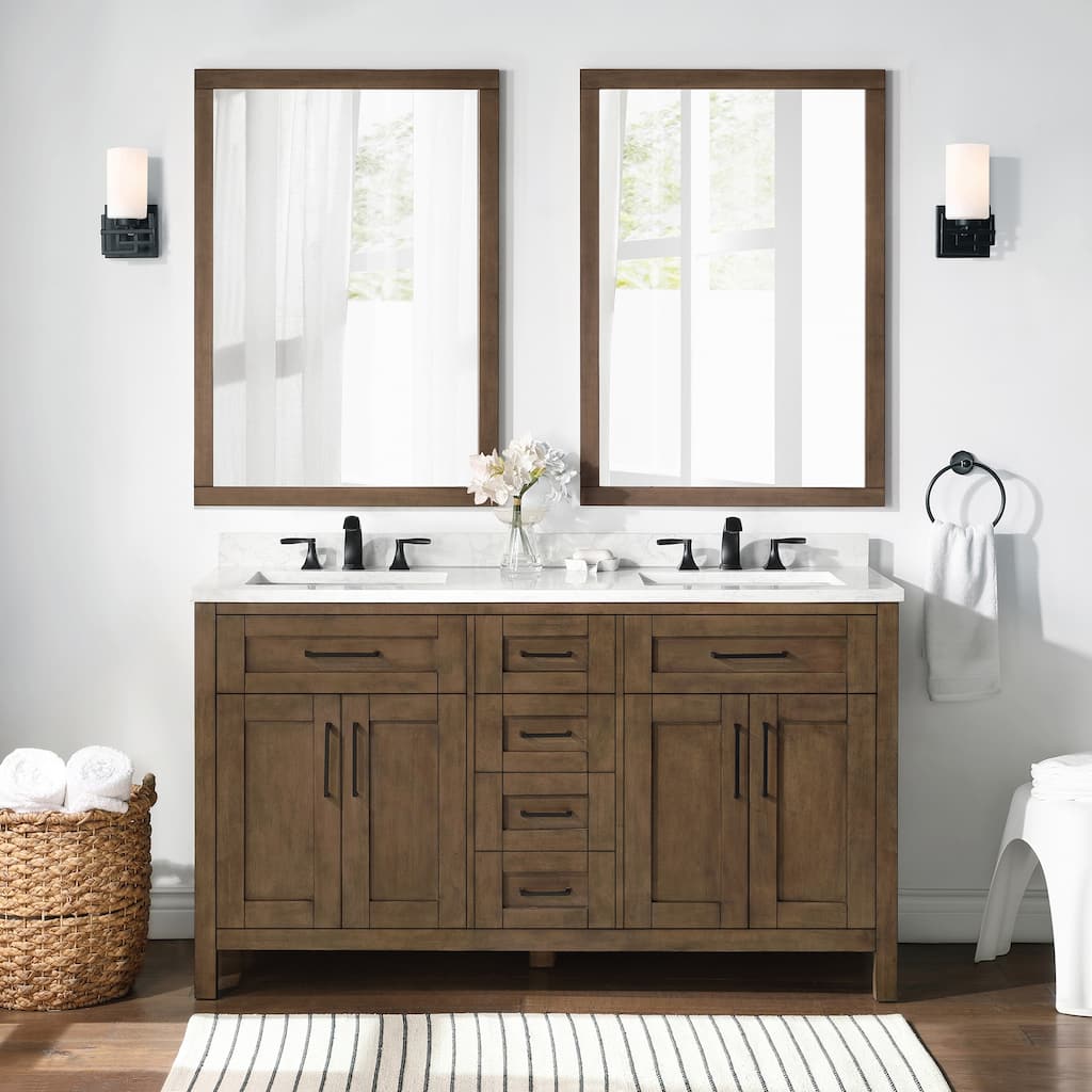 OVE Decors Tahoe 60 in. Almond Latte Vanity with 2 Mirrors included