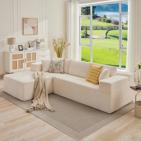 Upholstery Corduroy Sofa Cloud Sectional Couch with L-Shape Chaise Modular Sofa No Assembly Required