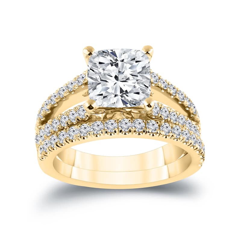 Auriya 2 3/4ctw Certified Cushion-Cut Diamond Engagement Ring Set 14k Gold