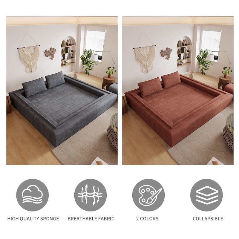 Folding Memory Foam Sleeper Sofa Bed Chenille Floor Couch Convertible into Sleeping Mattress with Rectangle Pillow and Cushions