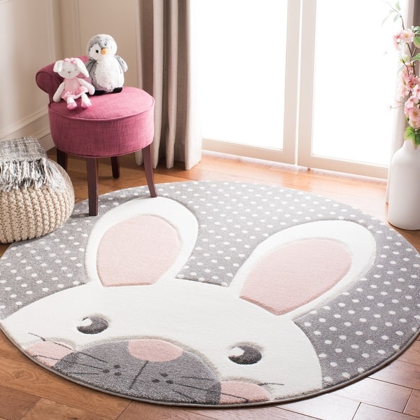slide 2 of 11, SAFAVIEH Carousel Kids Iginia Bunny Ears Rug 3' Round - Pink/Grey - Round
