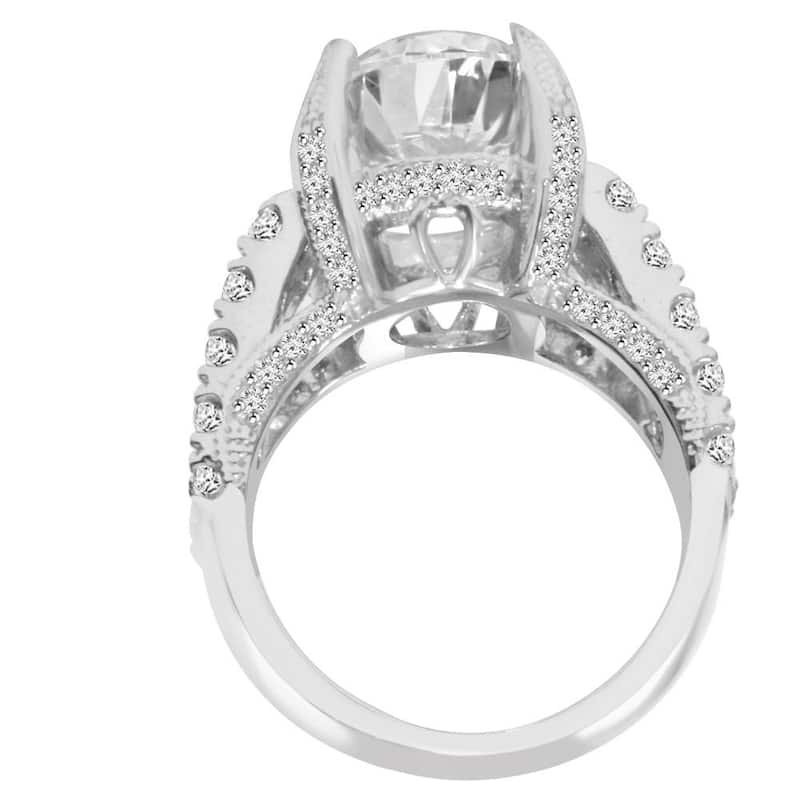 4.50 Carat Large Lab Grown Diamond Engagement Ring 14K White Gold Vintage