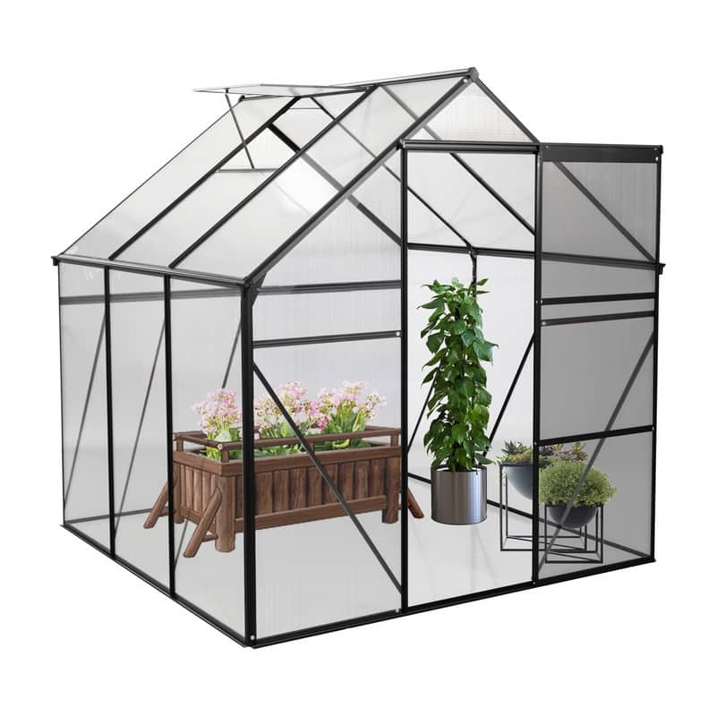 6x6 FT Aluminum Greenhouse with Raised Base and Anchor