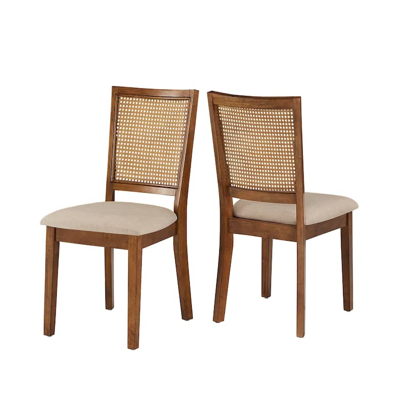 Eleanor Beige Linen Rattan Dining Chairs (Set of 2) by iNSPIRE Q Classic - Oak Finish