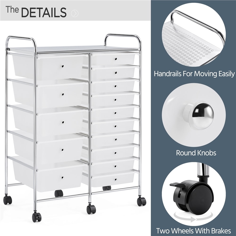 Yaheetech 15-Drawer Metal Frame Rolling Storage Cart Bin - Picture 19 of 20