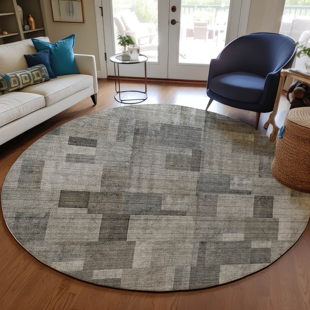 Machine Washable Indoor/ Outdoor Chantille Contemporary Blocks Rug