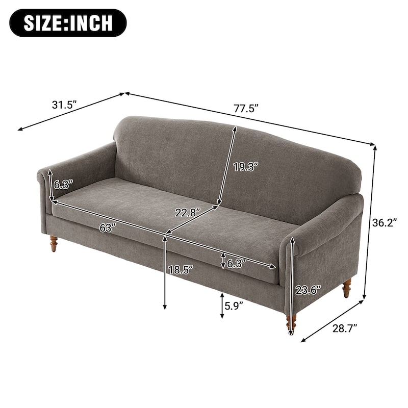 Modern Loveseat Sofa 77.5" 2-seater Couch Upholstered Loveseat with Rolled Arms for Living Room,Reading Corner and Small Spaces
