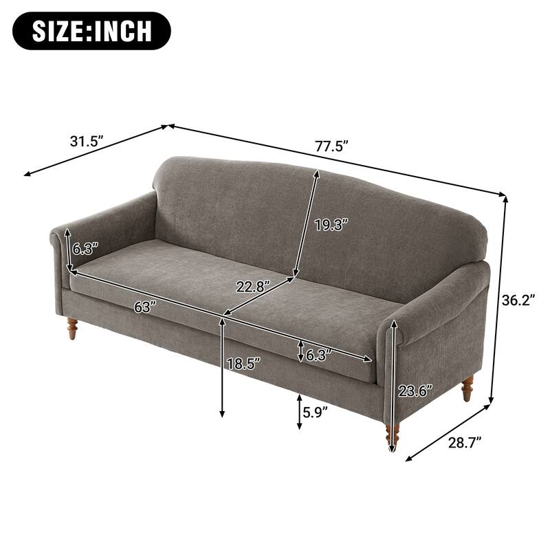 Roomfitters Modern Chenille Loveseat Sofa with Rolled Arms, 2-Seater Couch