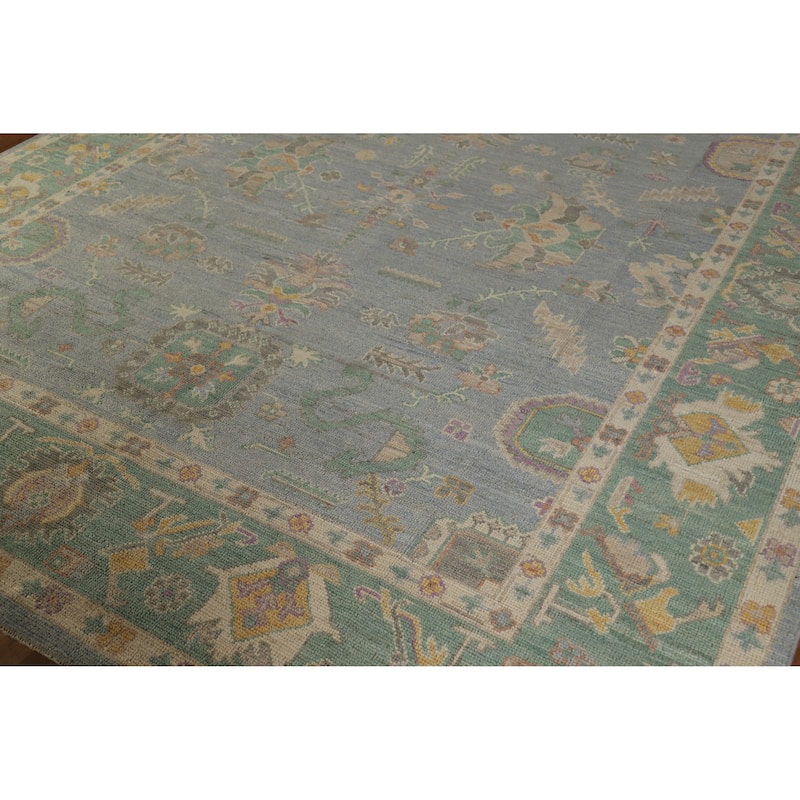 Hand Knotted Oriental 100% Wool Carpet Transitional All-Over Navy Blue & Blues Oushak Area Rug - 10' 2'' X 8' 5''