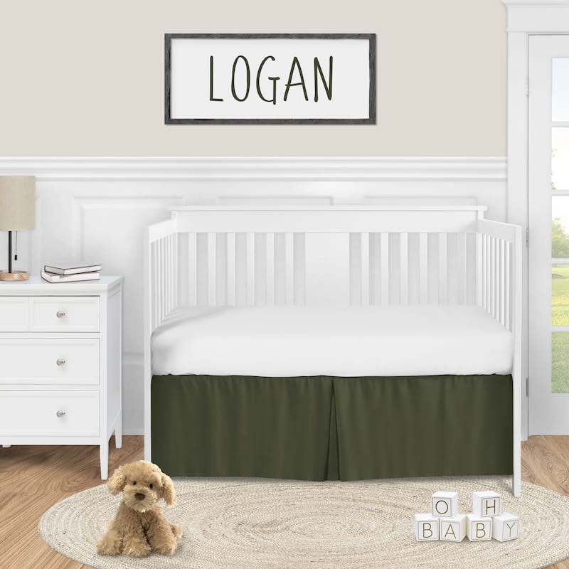 Dark Green Boy Crib Bed Skirt for Woodland Camo Collecton Solid