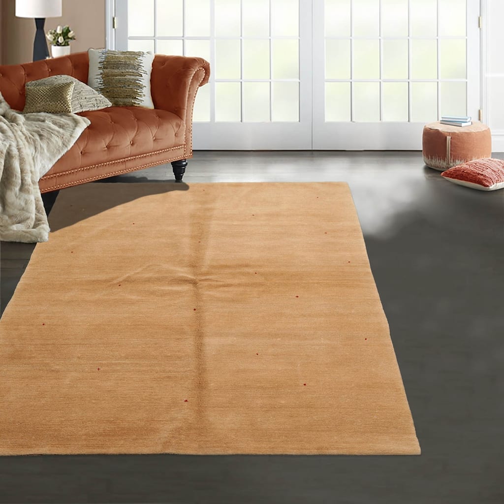 Hand Knotted Red, Tan Tibetan Wool Traditional Oriental Area Rug - 4' x 6'