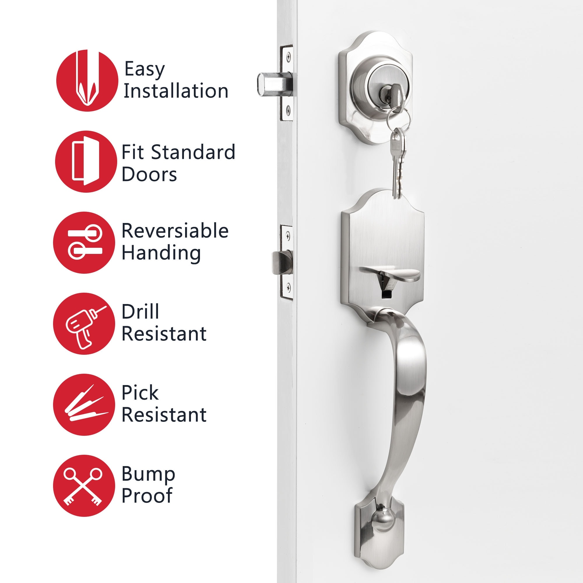 Front Door Satin Nickel Split Hexagonal Handle Door Lock Set