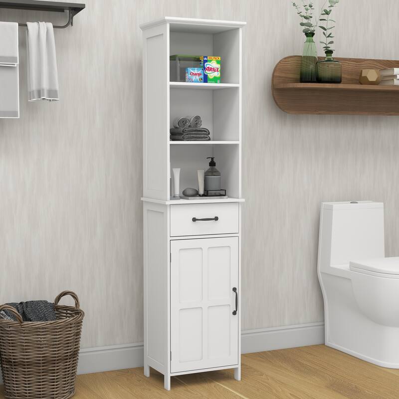 Slim Freestanding Bathroom Cabinet with Open Storage
