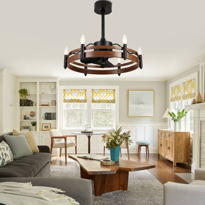 Bella Depot 24" Farmhouse Ceiling Fan with Light and Remote DC Motor 6-speed Reversible Metal Wheel Ceiling Fan - 24 Inches