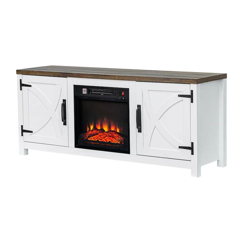 58-Inch Farmhouse Electric Fireplace TV Stand with Storage Cabinets and Adjustable Shelves