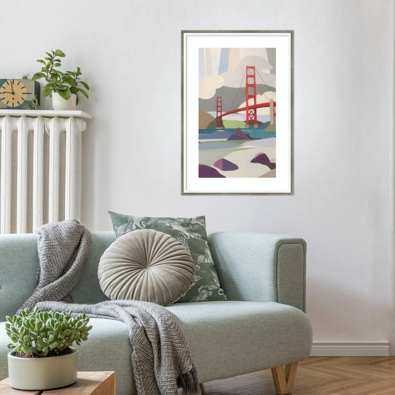 Golden Gate Bridge from Baker Beach by Melba Browne Wood Framed Wall Art Print - Lucie Silver White