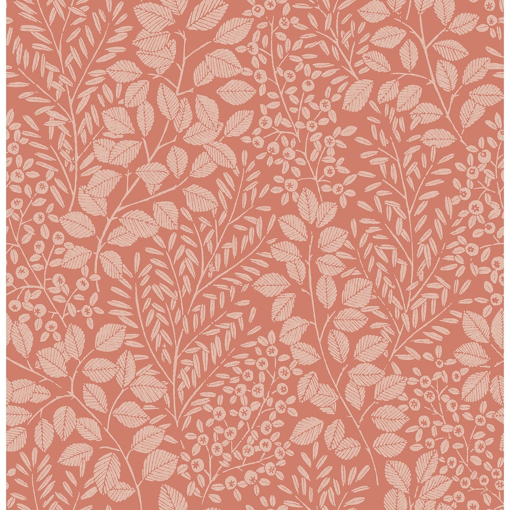 A-Street Prints Elin Coral Berry Botanical Wallpaper