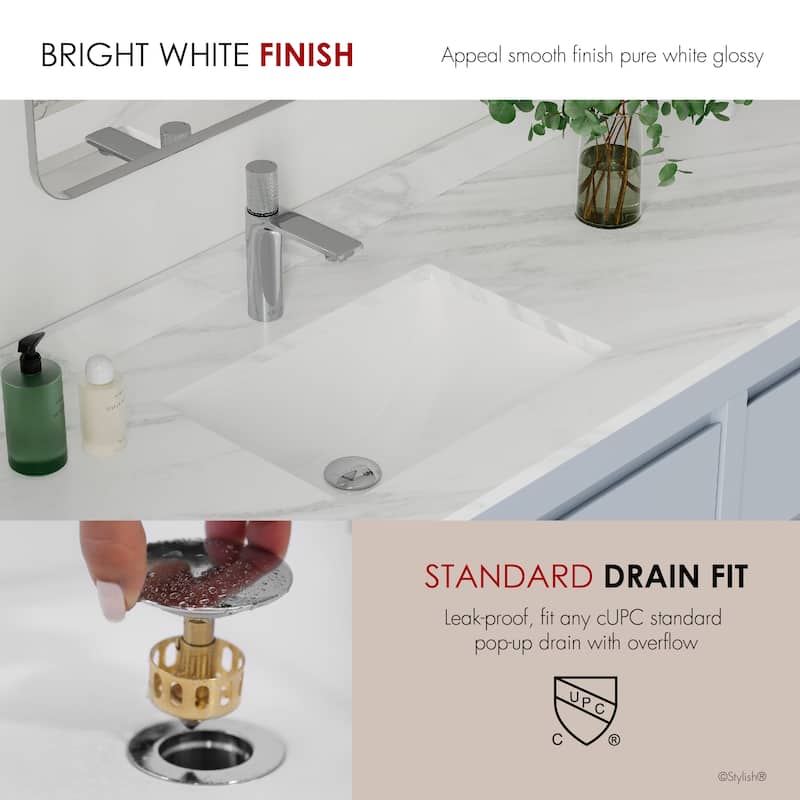 STYLISH 18.25"W x 13"D White Rectangular Undermount Bathroom Sink Set of 2