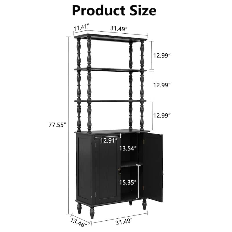 77" Tall Bookshelf with Cabinet, Freestanding Storage Cabinet